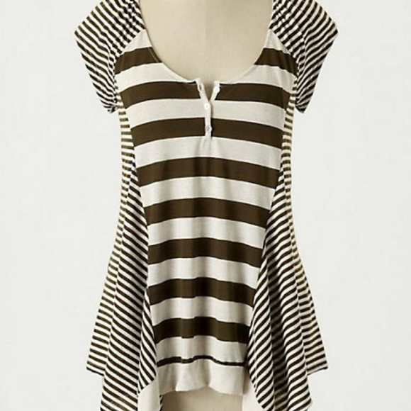 Anthropologie Thick & Thin Henley Short Sleeve T-Shirt Tunic Top By Three Dots S - Picture 1 of 2